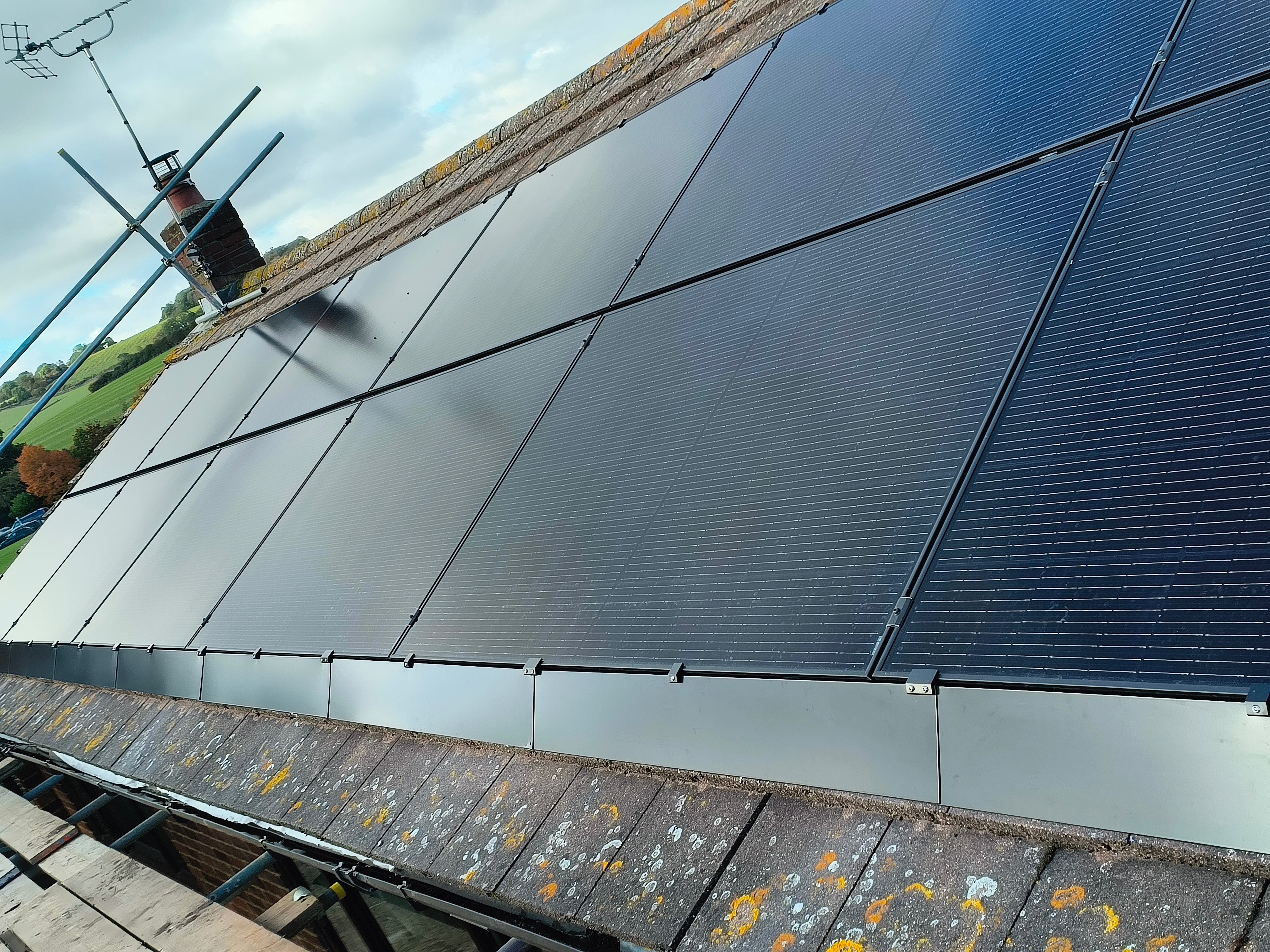 Solar panel installation on residential roof